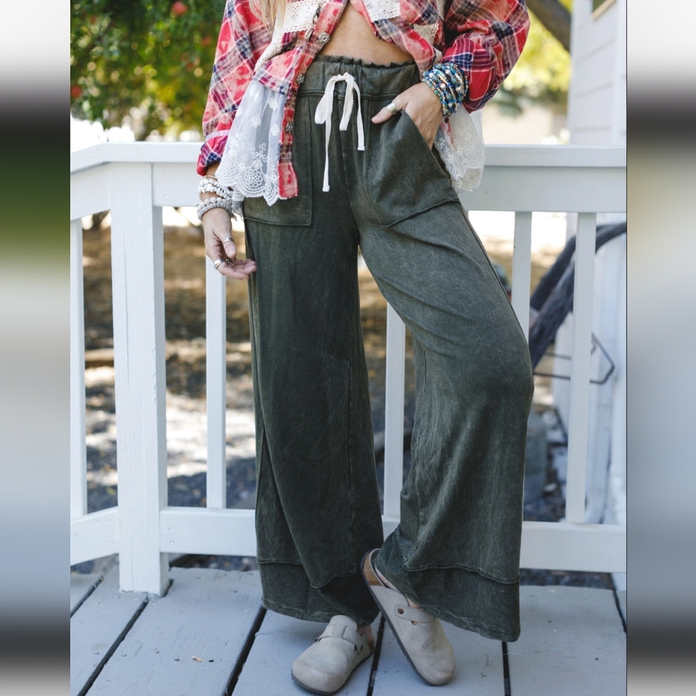 Three Bird Nest The Nest Heaven Sent Wide Leg Pant Olive NWT New M
